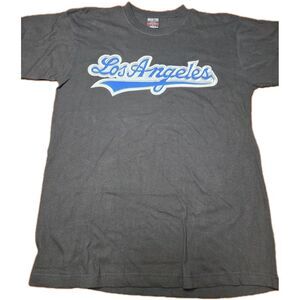 Hoss Tee Los Angeles Spellout Shirt Large L Black Blue Script Graphic LA